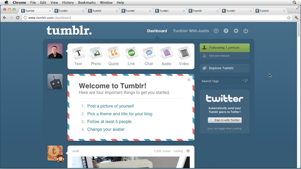 راه اندازی سریع Tumblr